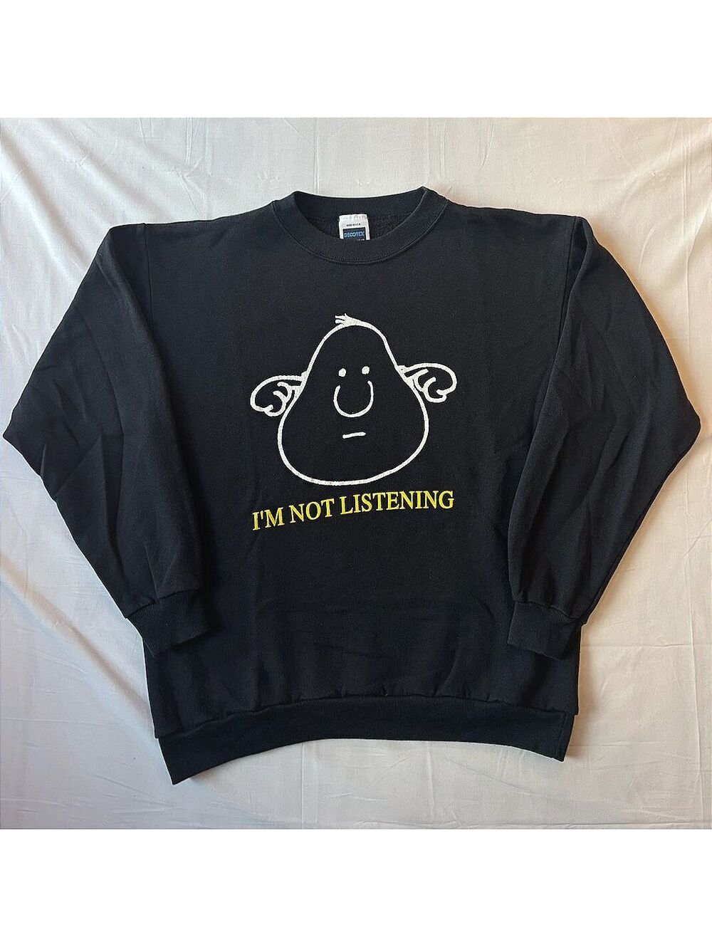VTG 90s I'm Not Listening Egghead Decotex USA Made Funny Sweatshirt Size XL